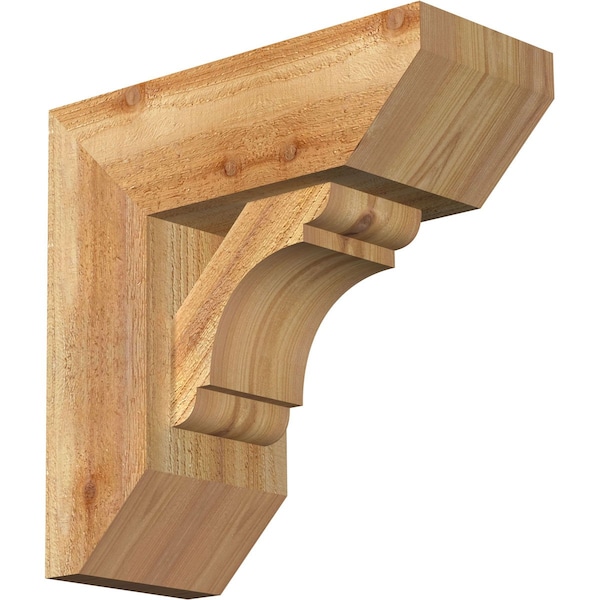 Ekena Millwork Olympic Slat Rough Sawn Bracket w/ Offset Brace, Western Red Cedar, 6"W x 14"D x 14"H BKT0604X14X14OLY06RWR - main